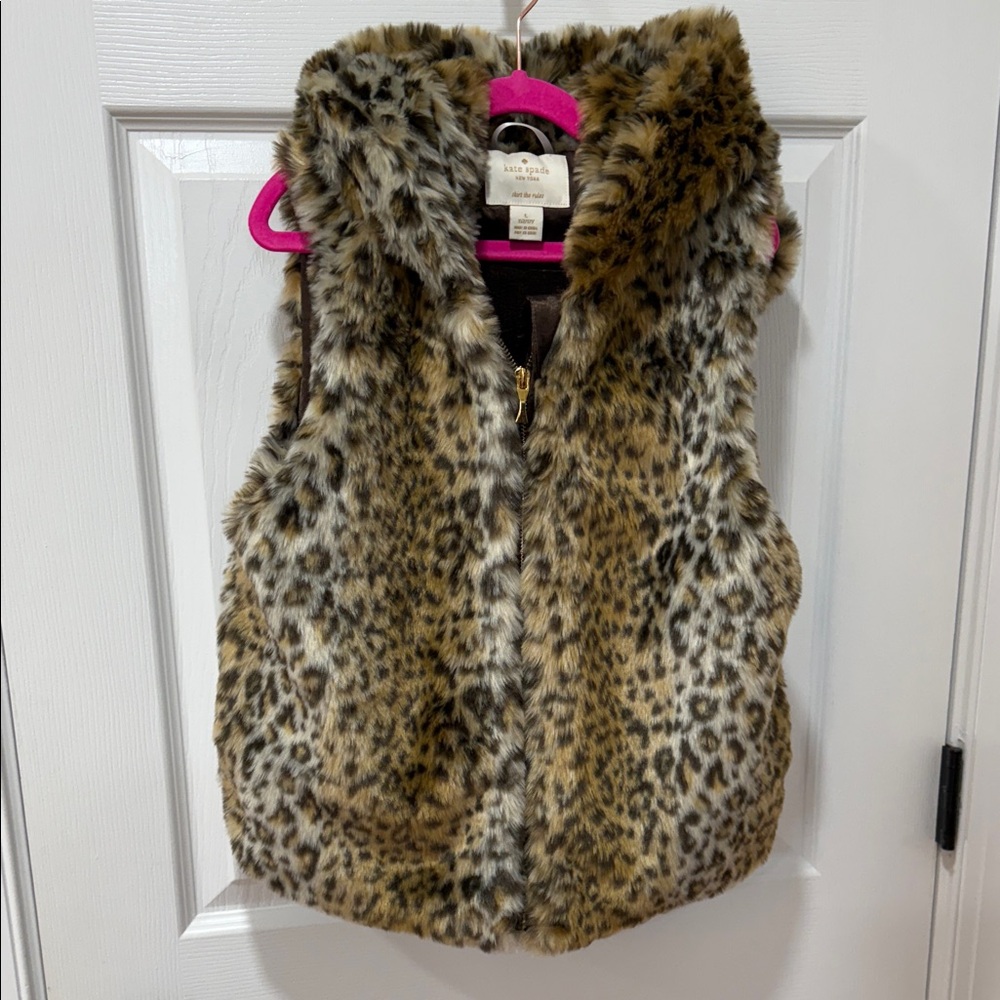 kate spade Kids Leopard Print Faux Fur Hooded Vest Sz L/12